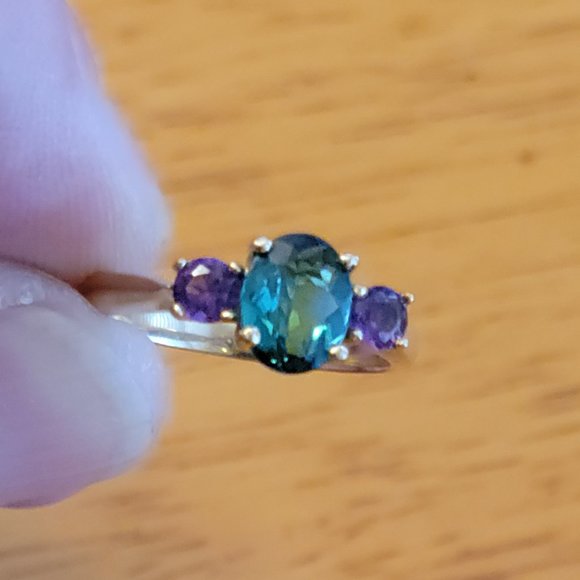 14K Gold Tourmaline and Amethyst Ring - Picture 6 of 7